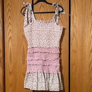 LoveShackFancy Pink and Cream Floral Dress